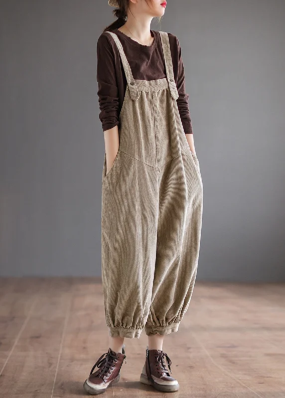 Khaki Corduroy Loose Overalls Jumpsuit Oversized Pockets Fall Hot Trends