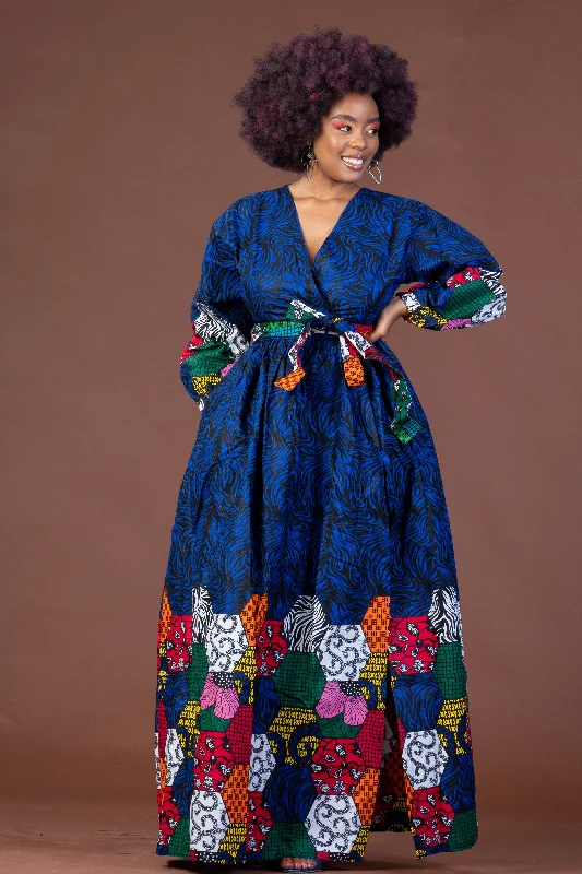 Abas Ankara Maxi Dress | Blue African Print Fashion Sale