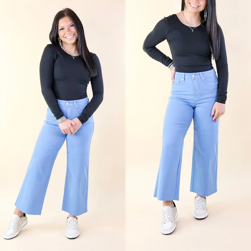 Judy Blue | Sign Me Up Tummy Control Cropped Wide Leg Jeans in Sky Blue Trendy Street Style