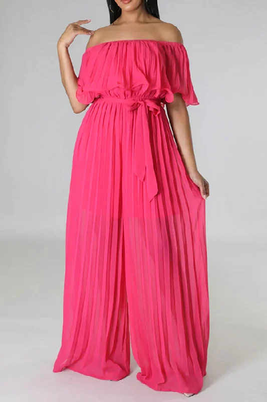 Solid Color Classic Layered Pleated Jumpsuit With Belt Timeless Elegance Redefined