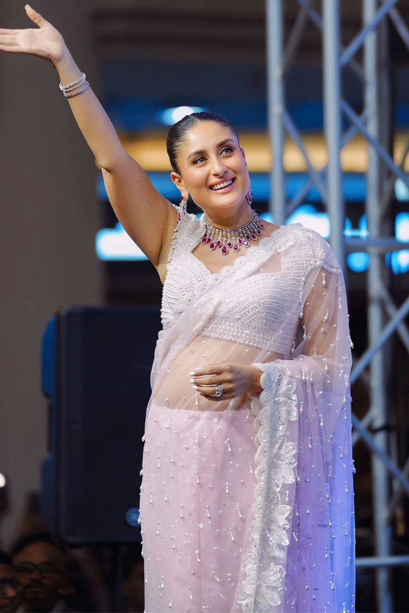 Bollywood Actress Kareena Kapoor Baby Pink Colour Saree Hot Trends