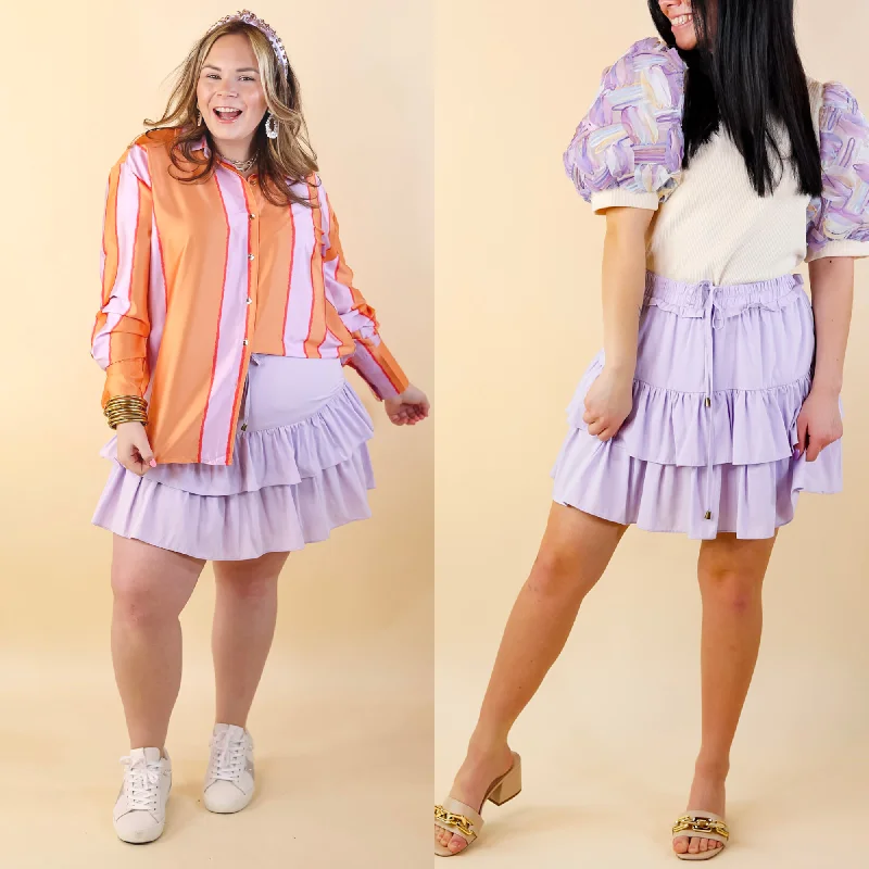 Vibrant Vibes Tiered Skort with Drawstring Waist in Lavender Purple Refined Simplicity