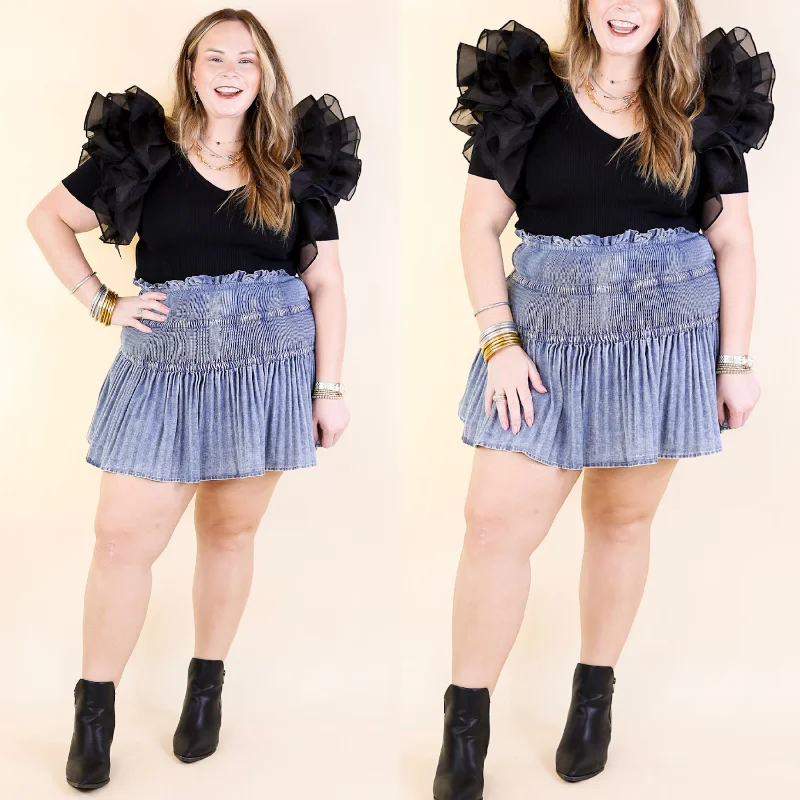 Sweetest Love Pleated Denim Skirt in Light Wash Minimalist Office - Ready Style