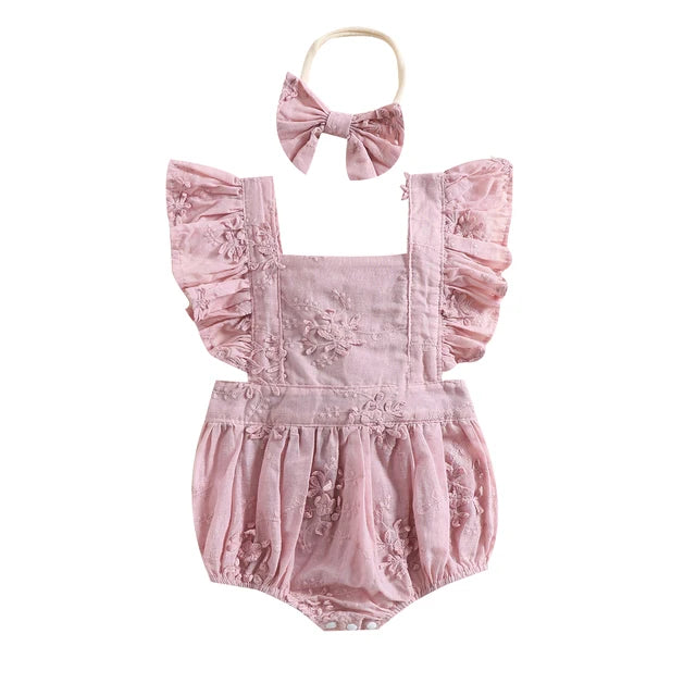 MARGOT Crochet Romper with Headband Romantic Flair