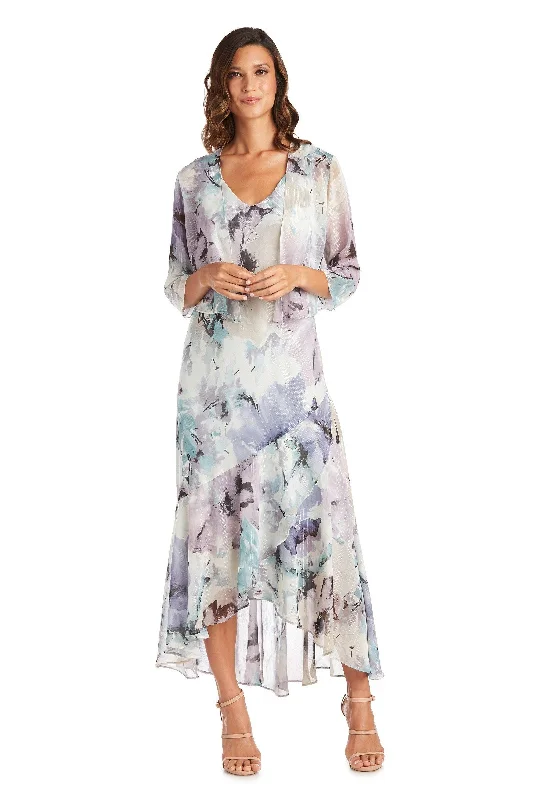 R&M Richards 7763 High Low Printed Jacket Dress Playful Elegance