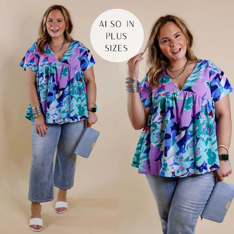 You Had Me At Aloha Watercolor Floral Top with V Neckline in Aqua Mix Limited Time Special Offer