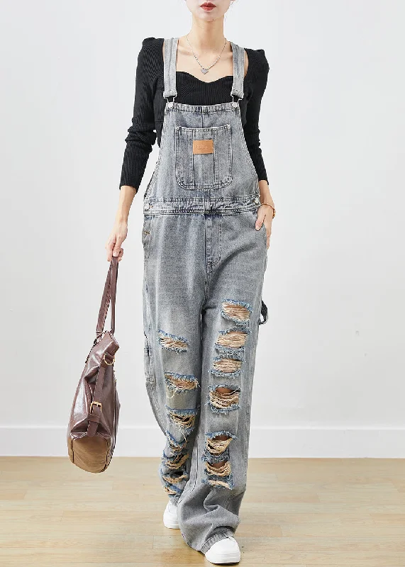 Style Denim Blue Oversized Cotton Ripped Jumpsuit Fall Must-Have Styles