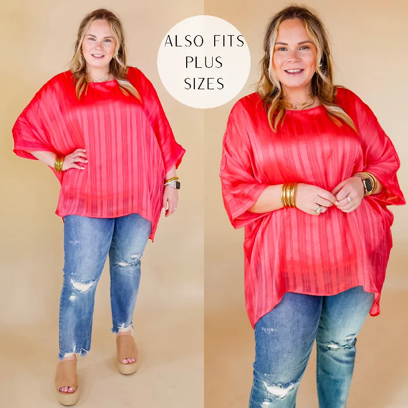 Sunset Horizon Striped Poncho Top with Metallic Detail in Coral Pink Luxe Layering