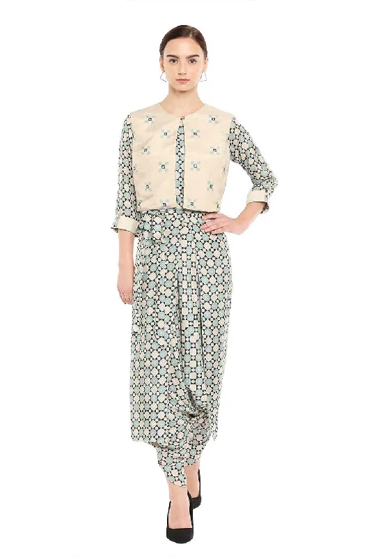 Blue Embroidered Jumpsuit & Jacket Co-ord Set Spring Fashion