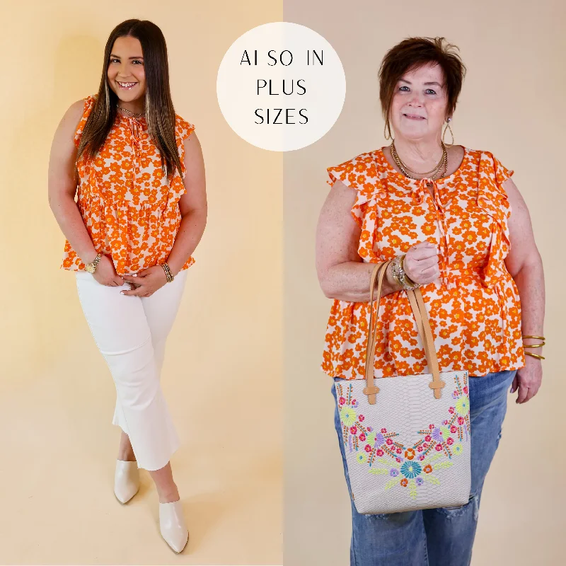 Picking Petals Floral Babydoll Top with Front Keyhole in Orange Crazy Discounts, Hurry Up