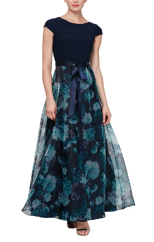 Gown with Floral Printed Organza Skirt & Jersey Bodice Limited Time Offer