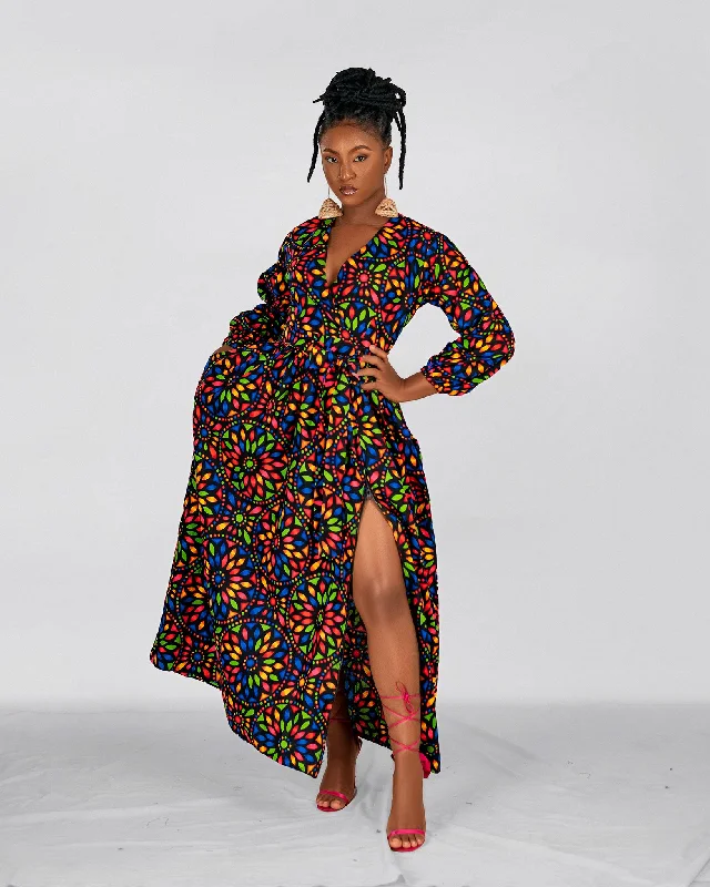 Didi  Ankara Maxi Dress | Brown  Multicolor African Floral Print Evening Looks