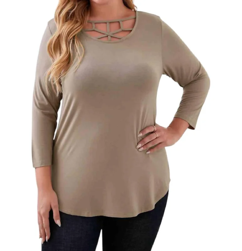 Curvy Twisted Gypsy Top In Khaki Ethnic Cultural Event Wear