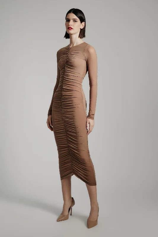 Jaya Mesh Maxi Dress - Tan Trendy Street Style