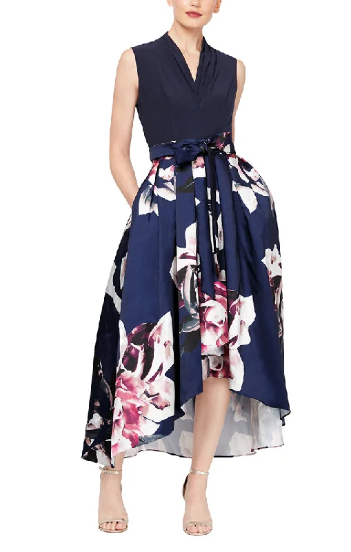 Party Dress with Floral Printed Mikado Silk Skirt & Jersey Bodice Durable Fashion Picks