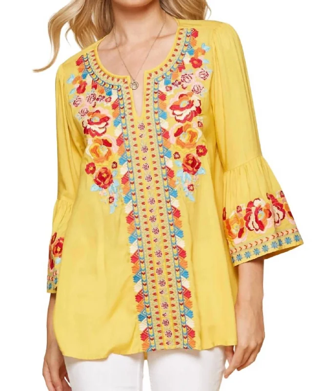 South Beach Embroidered Top - Plus In Marigold Discounts On Casual Weekend Styles