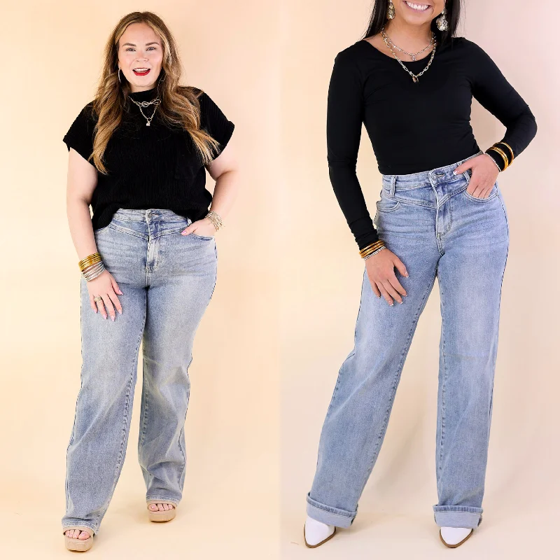 Judy Blue | Retro Revival High Waisted Wide Leg Jean with Front Yoke in Medium Wash Summer Essentials