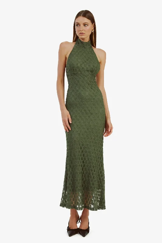 Adoni Ola Lace Midi Dress - Khaki Modern Women's Fashion