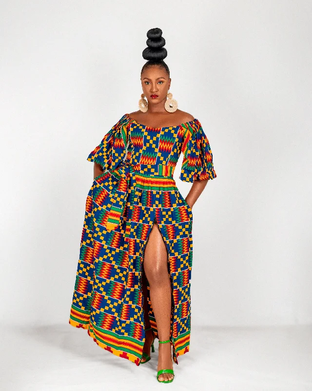 Nicole Ankara Off Shoulder Maxi Dress | Kente Multicoloured African Print Buy More, Save More