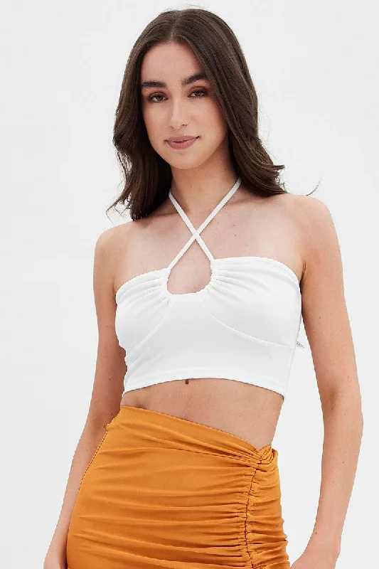 White Keyhole Halter Top Flash Sales