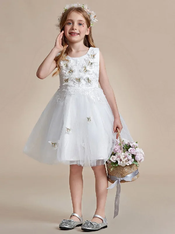 Butterfly Embroidered Sleeveless Tulle Flower Girl Dress Chic Urban Fashion Look