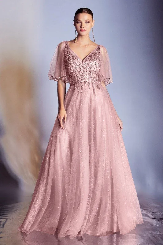 Cinderella Divine CD0175 Long Formal Short Sleeve Evening Dress Alluring Design