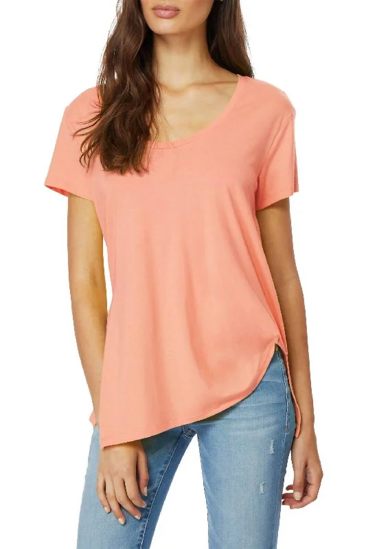 Tencel Cotton Asymmetrical Hem Tuck Shirt In Orange Chic Sophistication