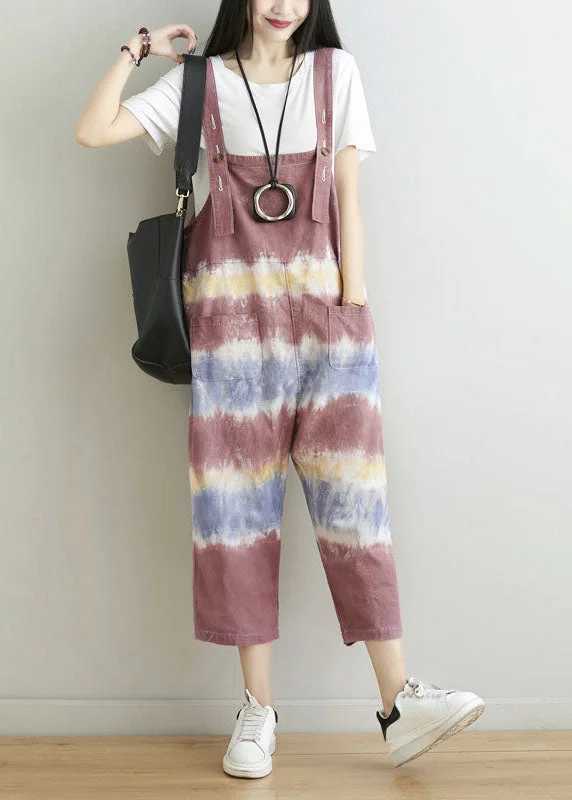 Unique Brick Red Oversized Tie Dye Cotton Jumpsuits Spring Spring Wardrobe