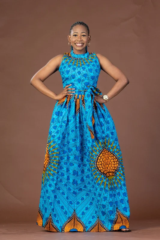 Clara Ankara Maxi Dress | Blue African Print Daily Essentials