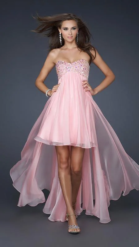 La Femme - 17502 Beaded Sweetheart High-Low Chiffon A-line Gown Chic Trends Unveiled