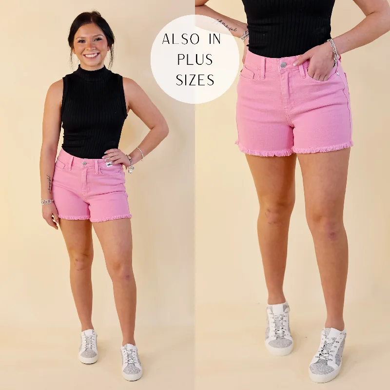 Judy Blue | Sunlight Spectrum Garment Dyed Fray Hem Shorts in Light Pink Wash Trend Alert