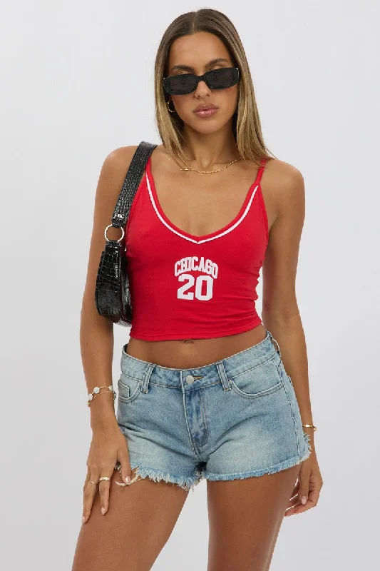 Red Graphic Halter Neck Top Modern Romance