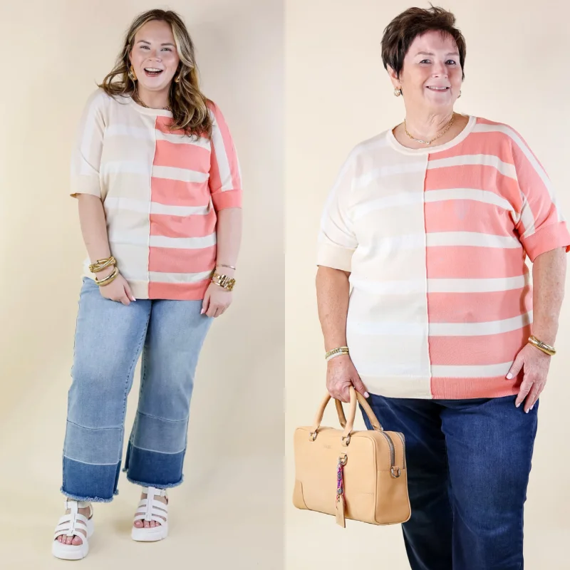 Urban Chic Color Block Striped Knit Top in Cream and Coral Chic Outfits