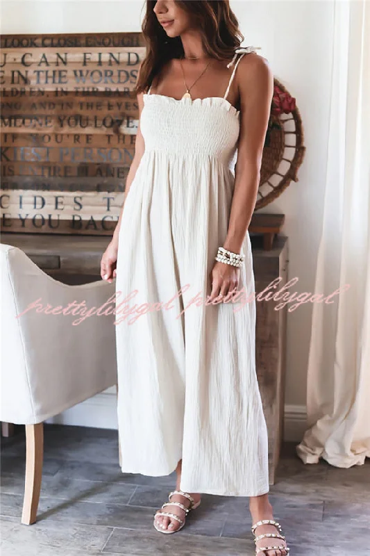 Elegant Solid Color High Waist Linen Blend Suspender Pleated Jumpsuit Fashion Sale