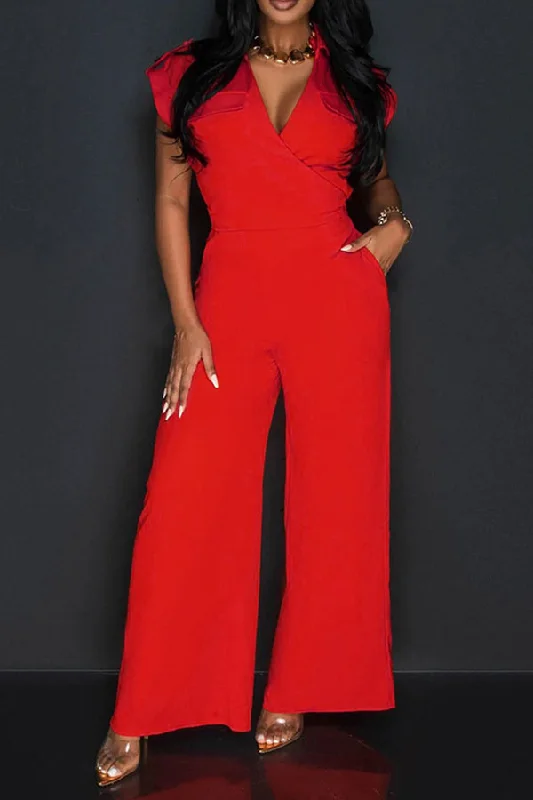 Solid Color OL Urban Lace-Up Wide Leg Jumpsuit Premium Style