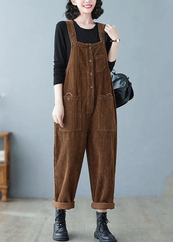 Retro Coffee Pockets Thick Corduroy Jumpsuit Fall Latest Trends