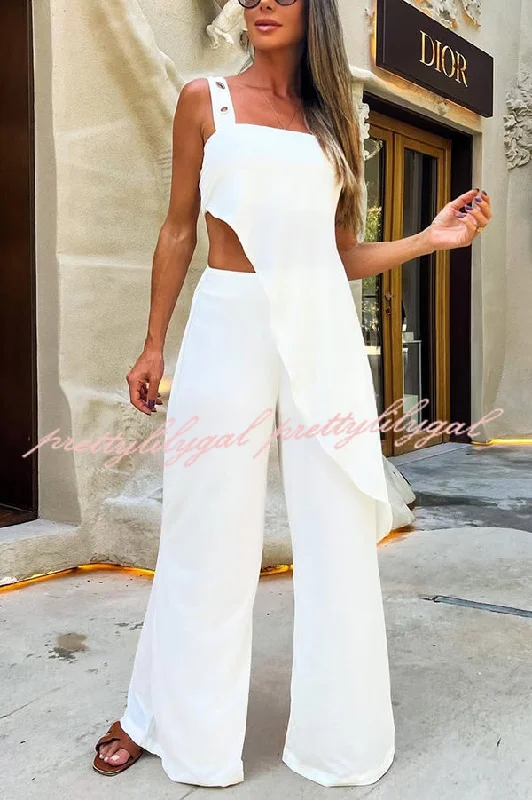 Sexy Sleeveless Waist-baring Loose Beach Holiday Jumpsuit Special Offer