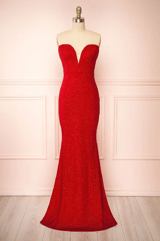 Norcia Red | Shimmery Bustier Mermaid Maxi Dress Fast Fashion Favorites