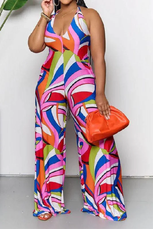 Graphic Print Feminine Wide Leg Jumpsuit Polished Finish