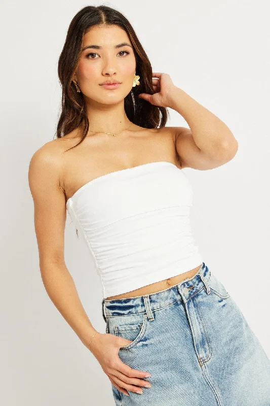 White Bandeau Top Side Rushed Supersoft Flash Sale Starts