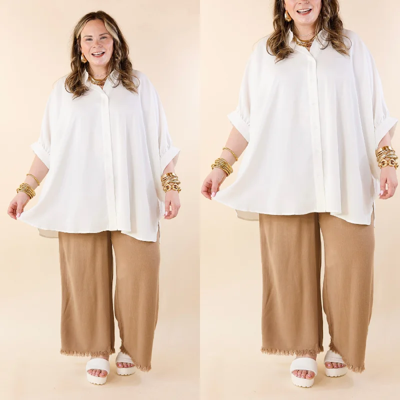 Right On Cue Elastic Waistband Cropped Pants with Frayed Hem in Mocha Brown Effortless Grace