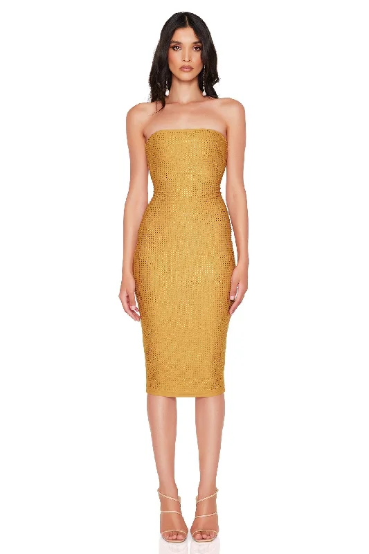 Nookie Adriana Midi Dress - Gold Designer Wear On Sale