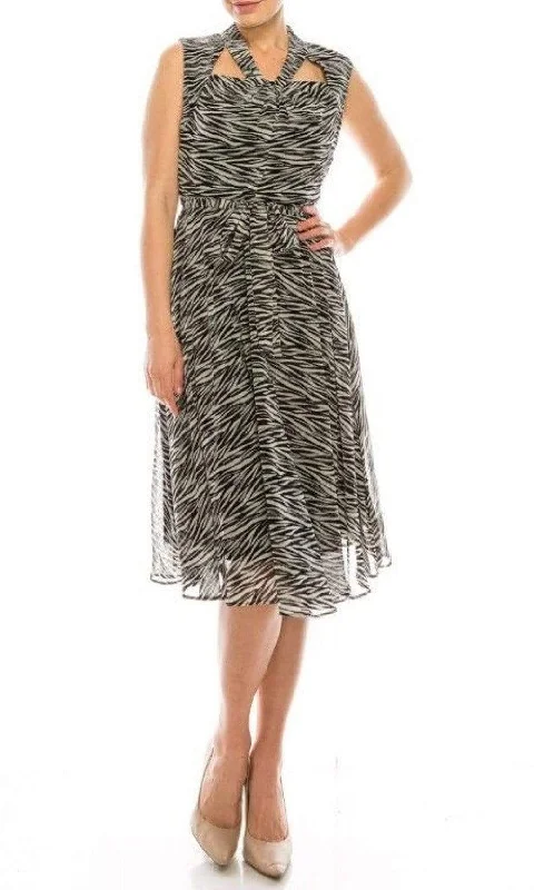 Maison Tara - 91087M Knee Length Cutout Ornate Zebra Print Dress Chic Trends Unveiled