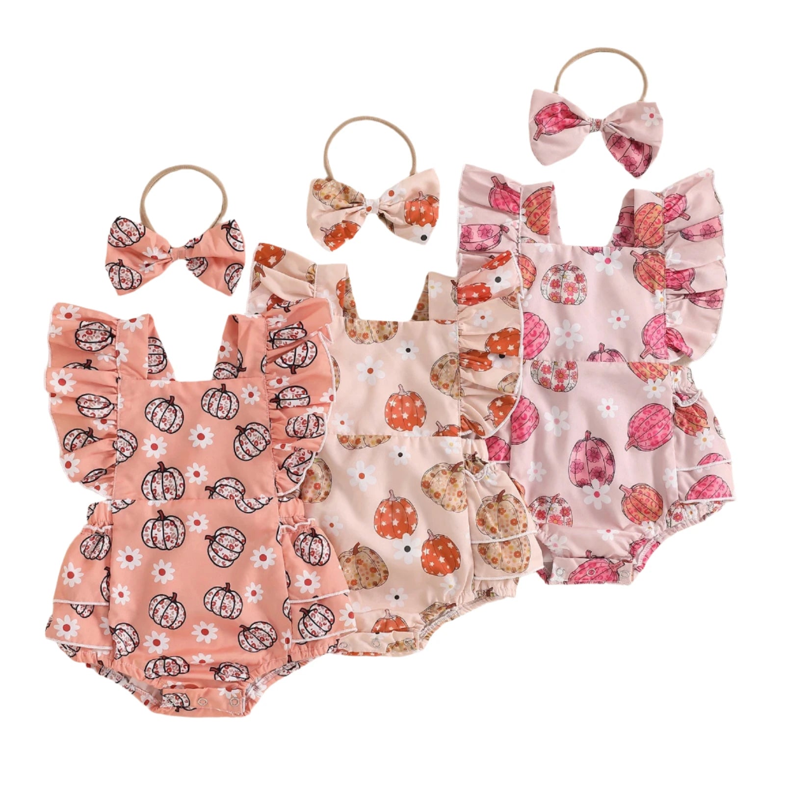 FLORAL PUMPKINS Ruffle Romper with Headband Trend Setting Threads