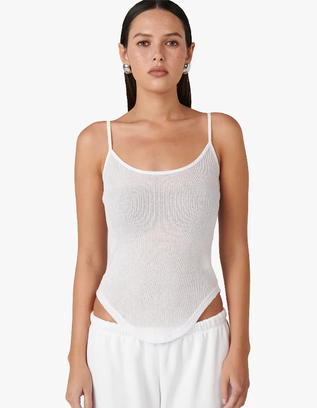 Daton Singlet Top - White Vintage Elegance