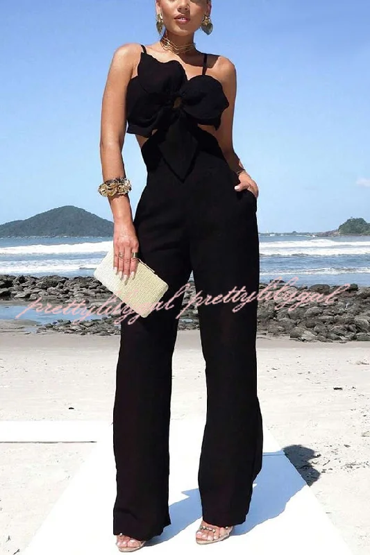 Three-dimensional Flower Accessories Hollow Pocket Jumpsuit Trendy Fashion For Women