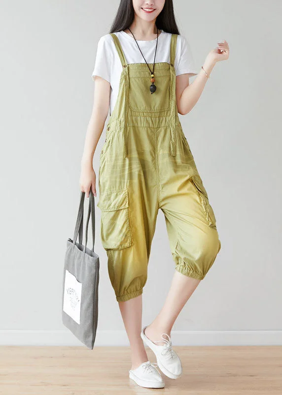 Fashion Light Green Oversized Pockets Cotton Jumpsuits Spring Early Access To Art Deco Styles Sale