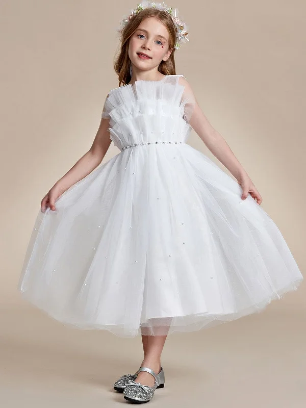 Shiny Flower Girl Dress with layer of tulle on the princess chest Classic Charm