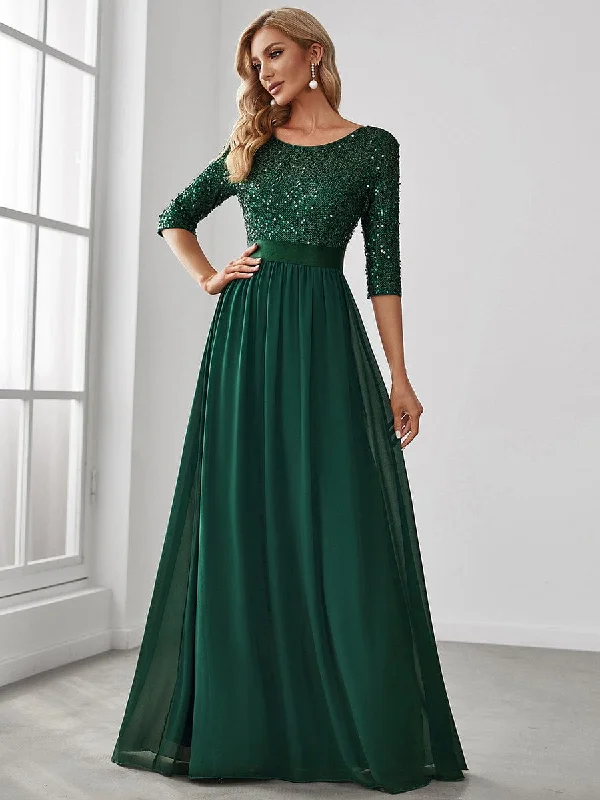 Elegant Round Neckline Long Sleeves Sequin Evening Dress Elevate Your Wardrobe