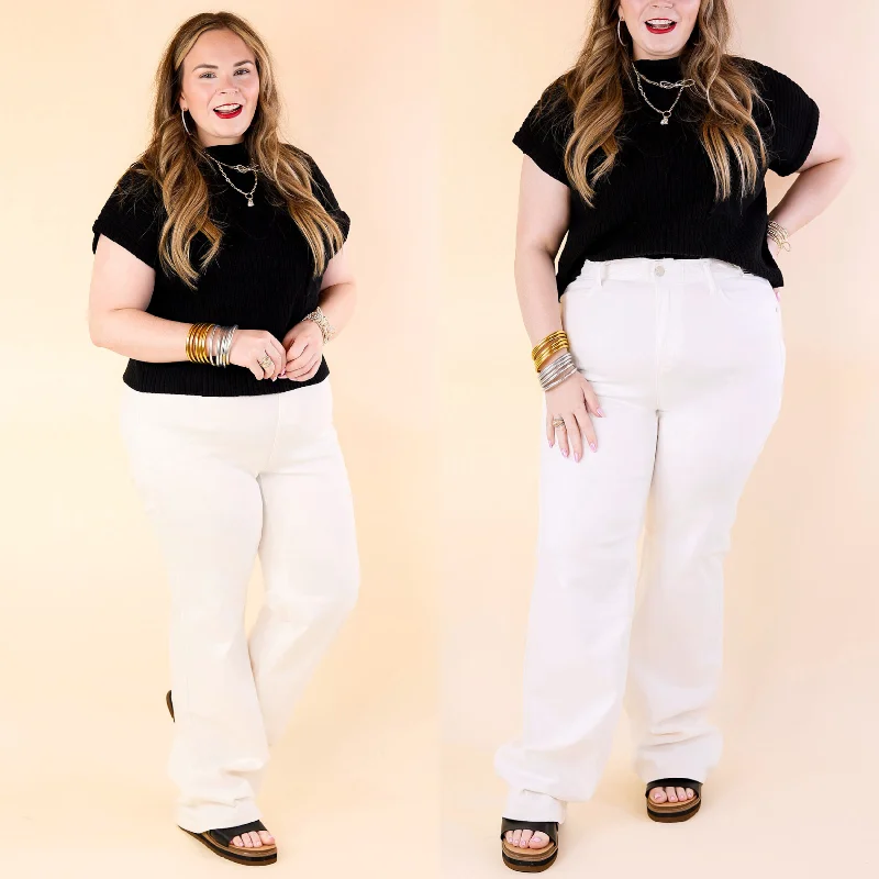 Judy Blue | Sleek Style High Waisted Wide Leg Jean with Braided Waistband in White Mid - Week Surprise